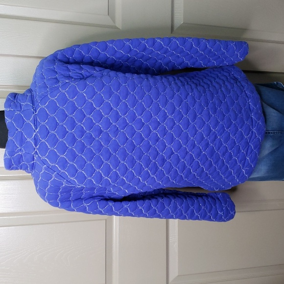 T By TALBOTS Quilted Blue Silver Zip Neck Pullover Top Size large - Picture 6 of 9